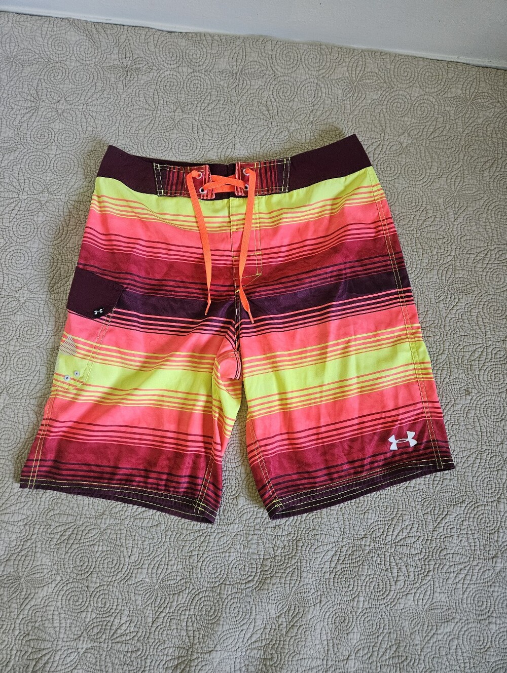 Under Armour Men's Board Shorts, Size 32, Loose Fit, Neon Multicolor
